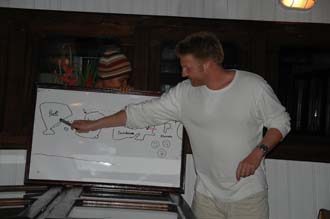 AMI Lombok Ombak Putih sailing ship captains dinner Martin handing out the tips 1 3008x2000
