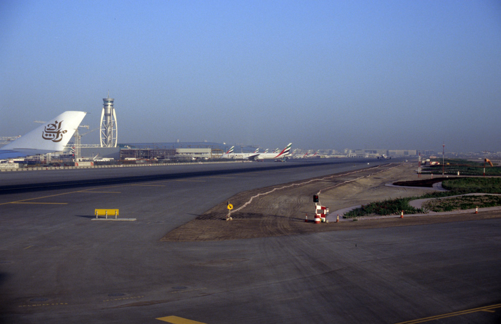 DXB Dubai International Airport - runway with tower 5340x3400